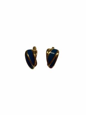 Vintage Monet Gold-Tone Navy Blue Enamel Clip Earrings